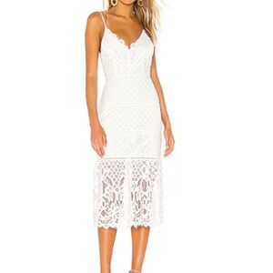 Lovers + Friends Elegant White Lace Midi Dress